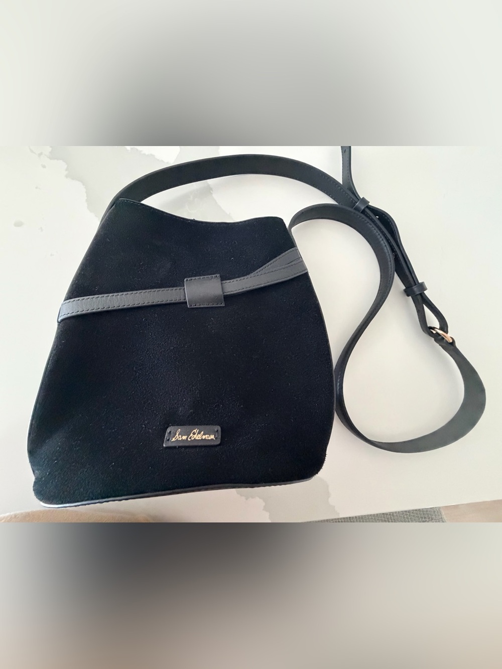 Sam Edelman Black Suede Crossbody with Leather Trim